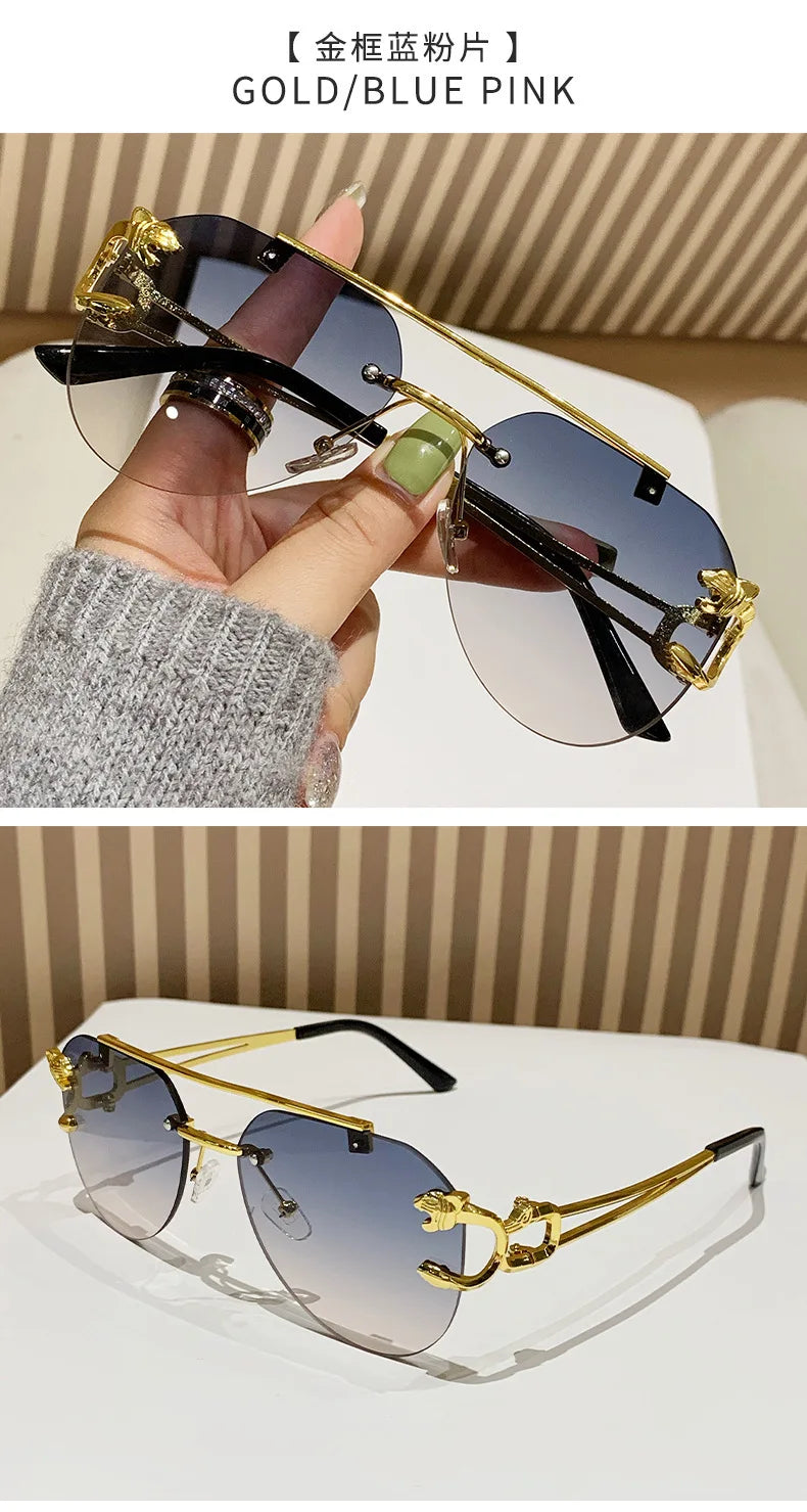 Frameless luxury brand pilot sunglasses high quality metal gradual change sunglasses cycling sunglasses