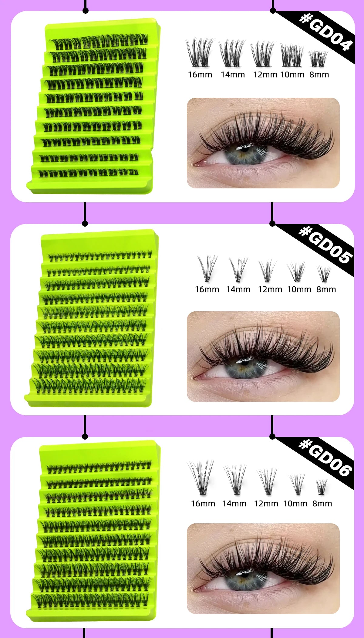 GROINNEYA Cluster Lashes Natural Eyelash extension Volume Individual Lashes Mixed Tray Faux Mink Lashes Cilias Makeup