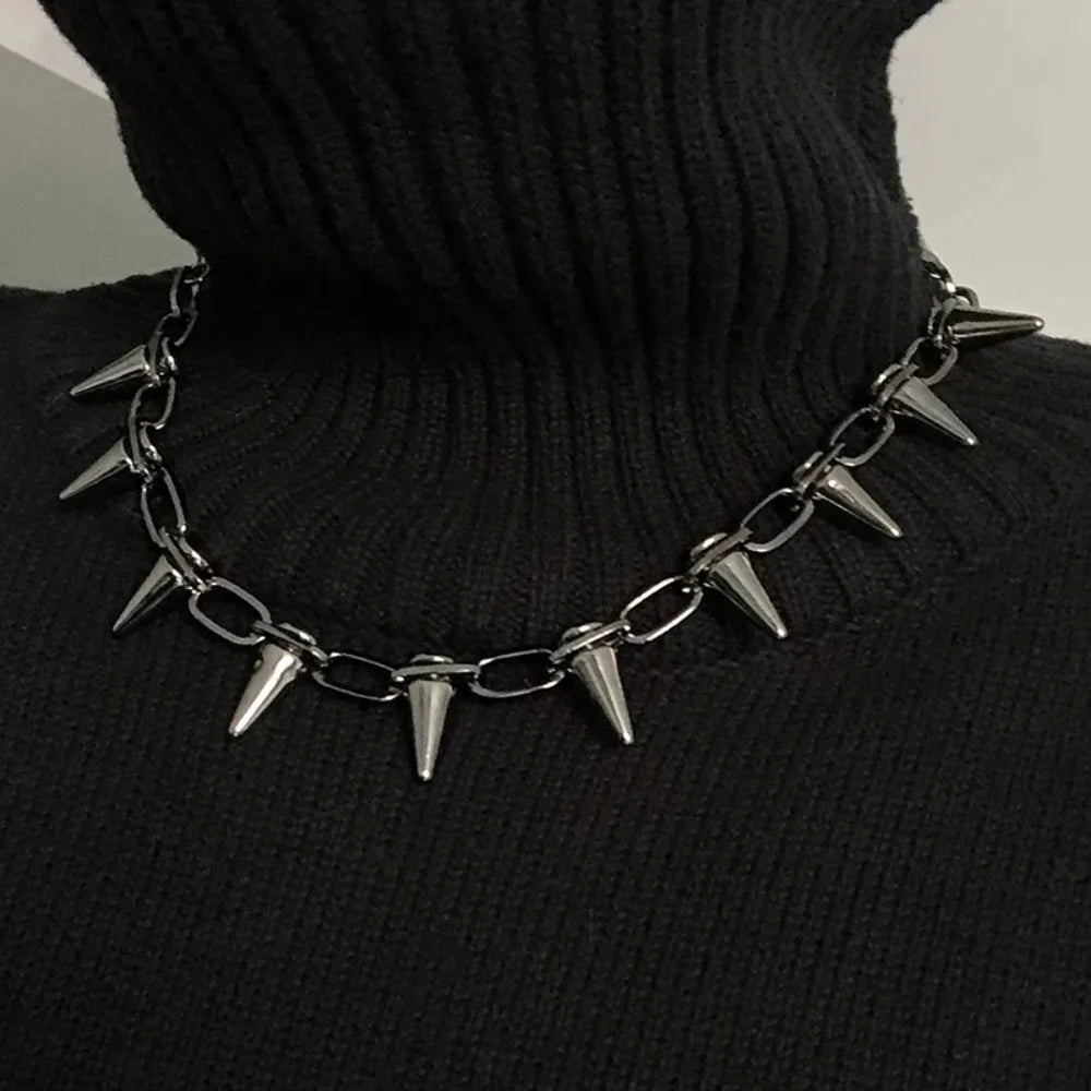 Punk Spike Chokers Necklaces Women Goth Rivet Collar Choker Necklace Men Metal Spike Link Chain Unisex Rock Night Club Jewelry