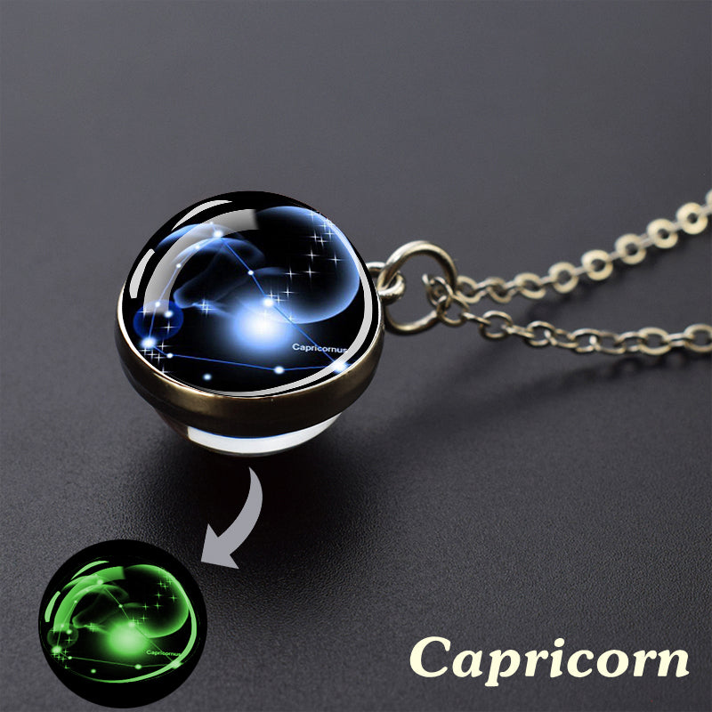 12 Constellation Necklace Starry Sky Luminous Zodiac Glass Ball Pendant Necklace Christmas Gift for Men Women