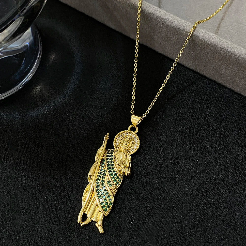 Greatera Religious Saint Jude Necklaces for Women Luxury Cubic Zirconia Gold Plated San Judas Pendant Chain Neckalce Jewelry