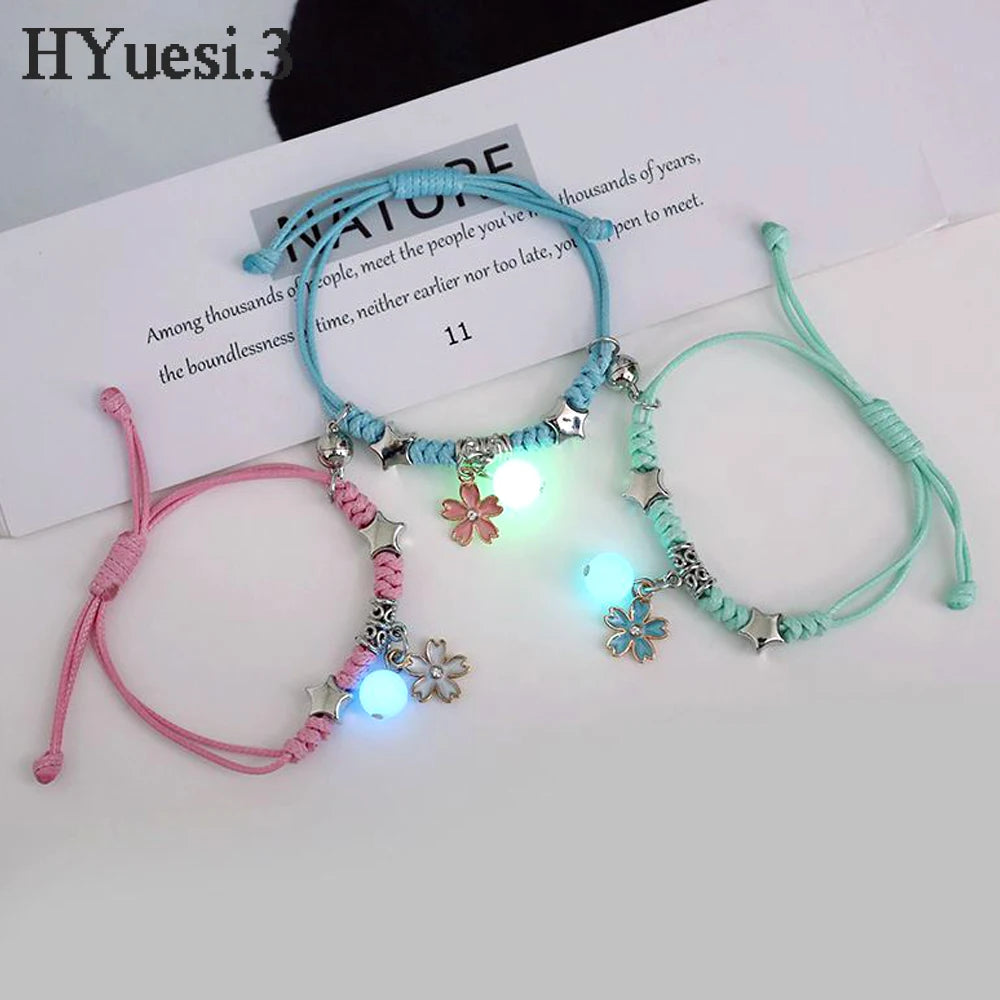 2pcs Luminous Cat Star Moon Cross Charms Bracelet Set Couple Adjustable Woven Rope Friendship Bracelet For Women Men Summer Gift