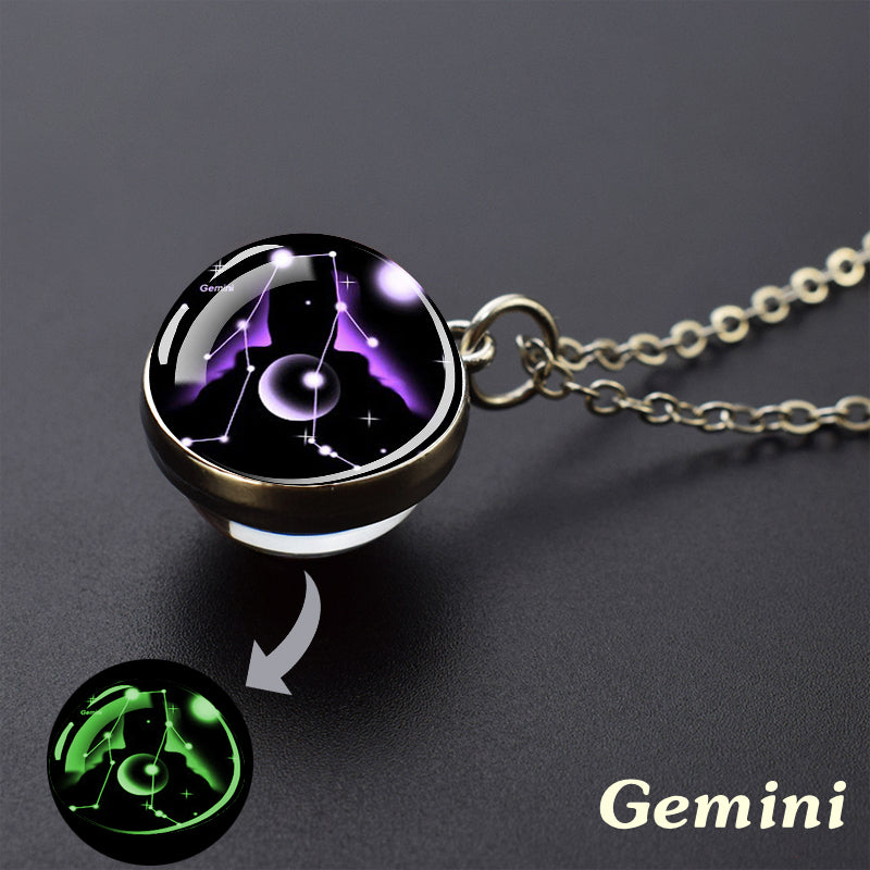 12 Constellation Necklace Starry Sky Luminous Zodiac Glass Ball Pendant Necklace Christmas Gift for Men Women