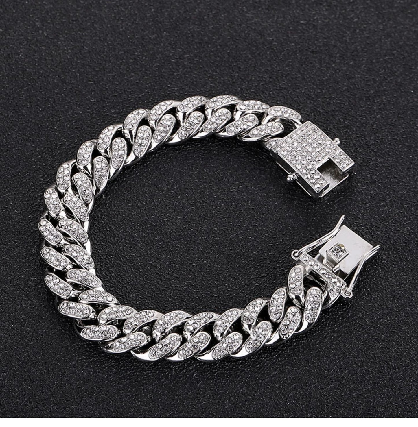 14mm Crystal Miami Iced Out Cuban Link Chain Bracelet For Men&Women Full Rhinestones Charms Hip Hop Jewelry Chain wholesale Gift