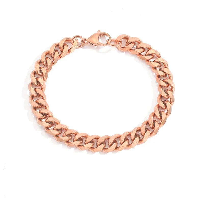 gold color Cuba chain charm bracelets for women Stainless steel link chain Lobster clasp snap button jewelry drop shipping