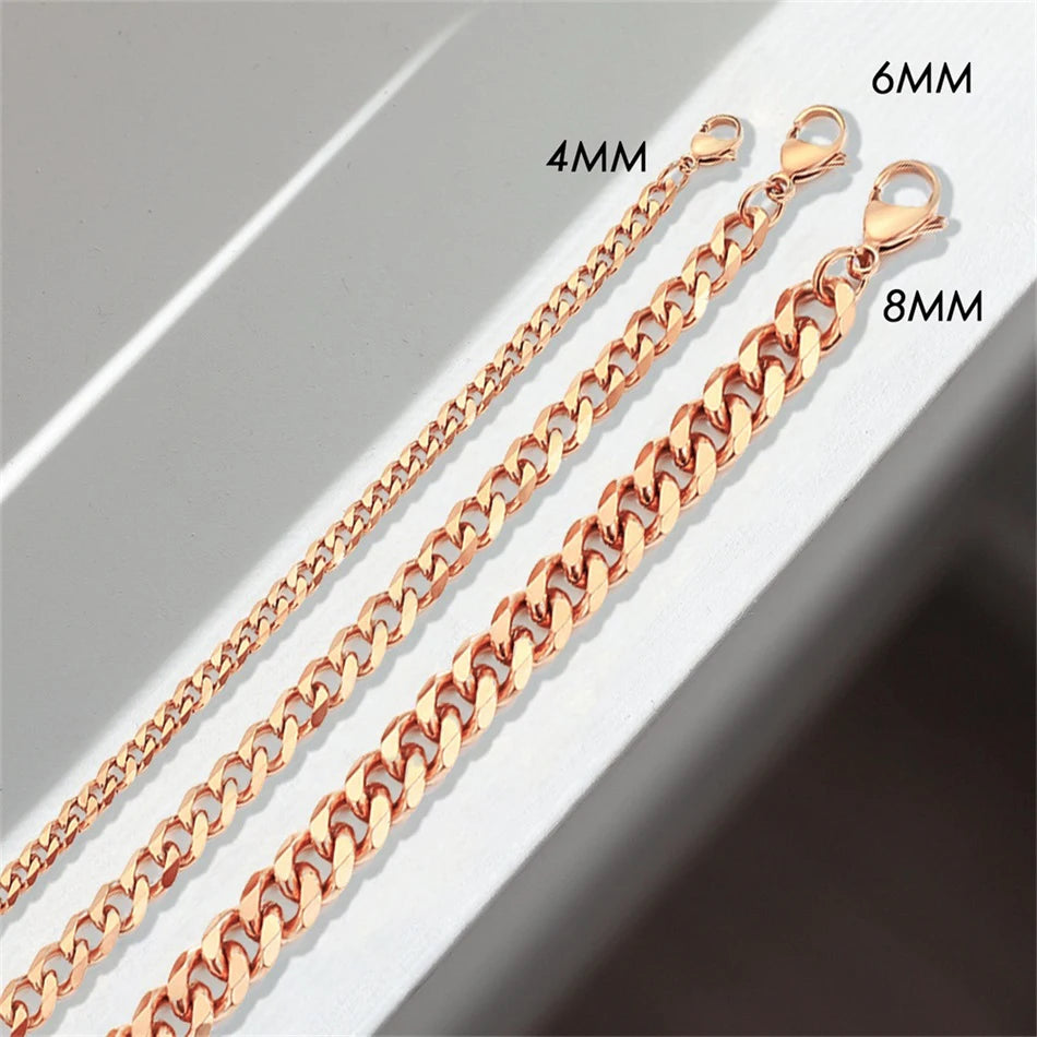 gold color Cuba chain charm bracelets for women Stainless steel link chain Lobster clasp snap button jewelry drop shipping