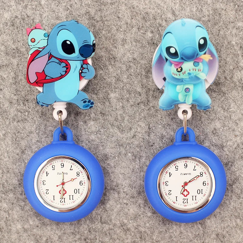 Cartoon Cute Brother Mouse Style Stretchable Pocket Watch Retractable And With Clip For Men And Women