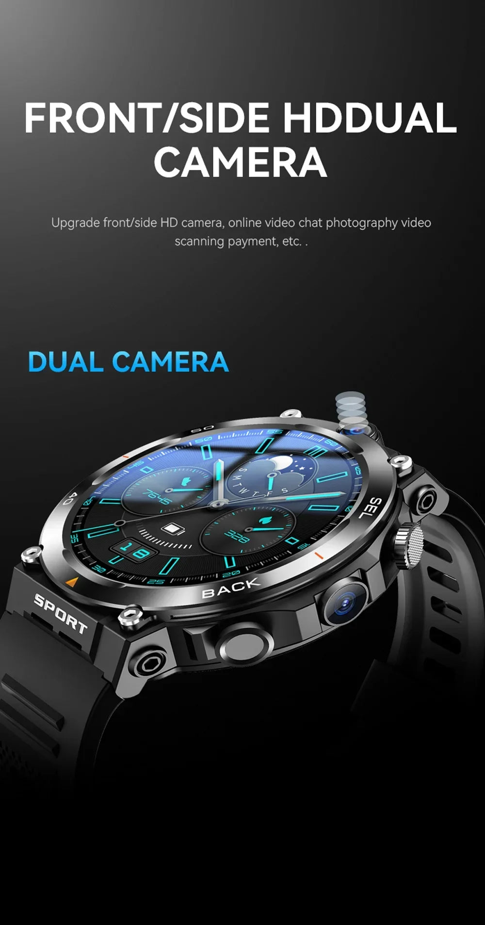 Google Play 1.39-inch 4G Network SIM Card Smart Watch Dual Camera GPS WIFI NFC Rugged 64G-ROM IP67 Android Men Women Smartwatch