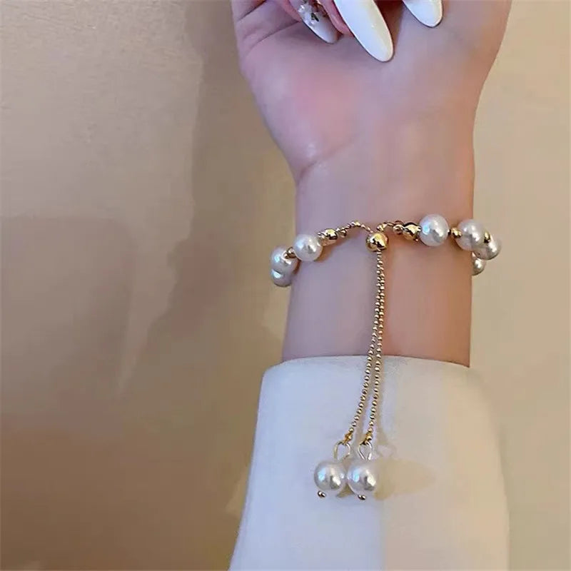 Accessories for Women Crystal Charm Bracelets for Women Gold Color Beaded Chain Double Layered Adjustable Bracelet Jewelry Gift