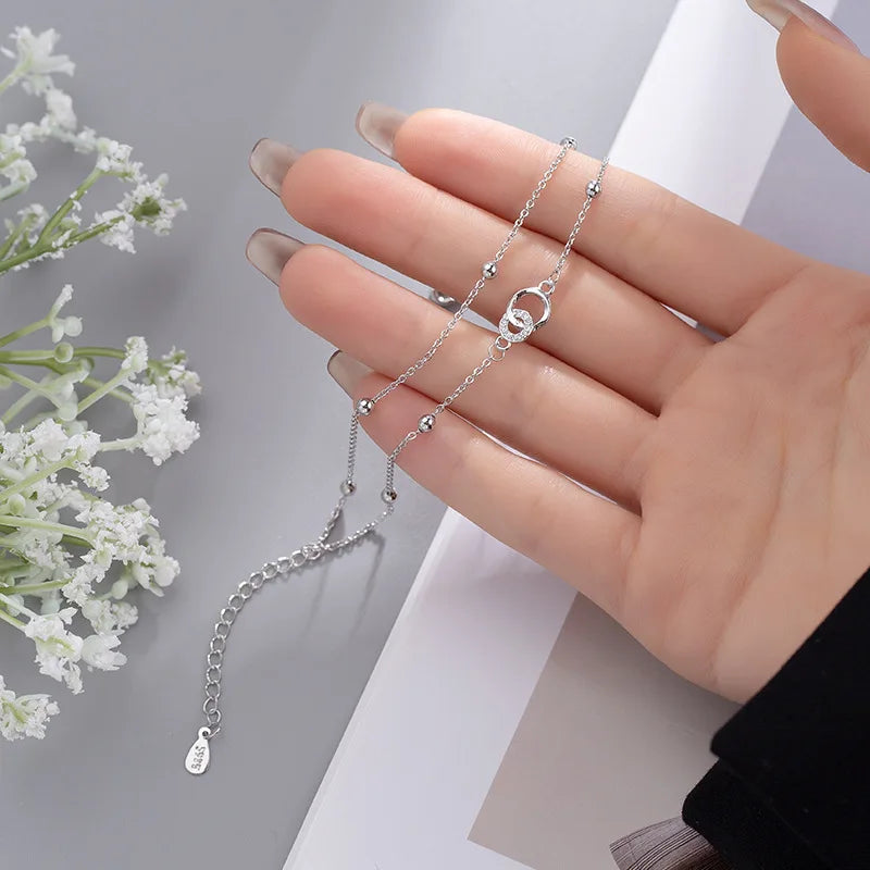 VENTFILLE 925 Sterling Silver Double Love Heart Hollow Round Beads Bracelet Female Fashion Romantic Jewelry Classic Adjustable