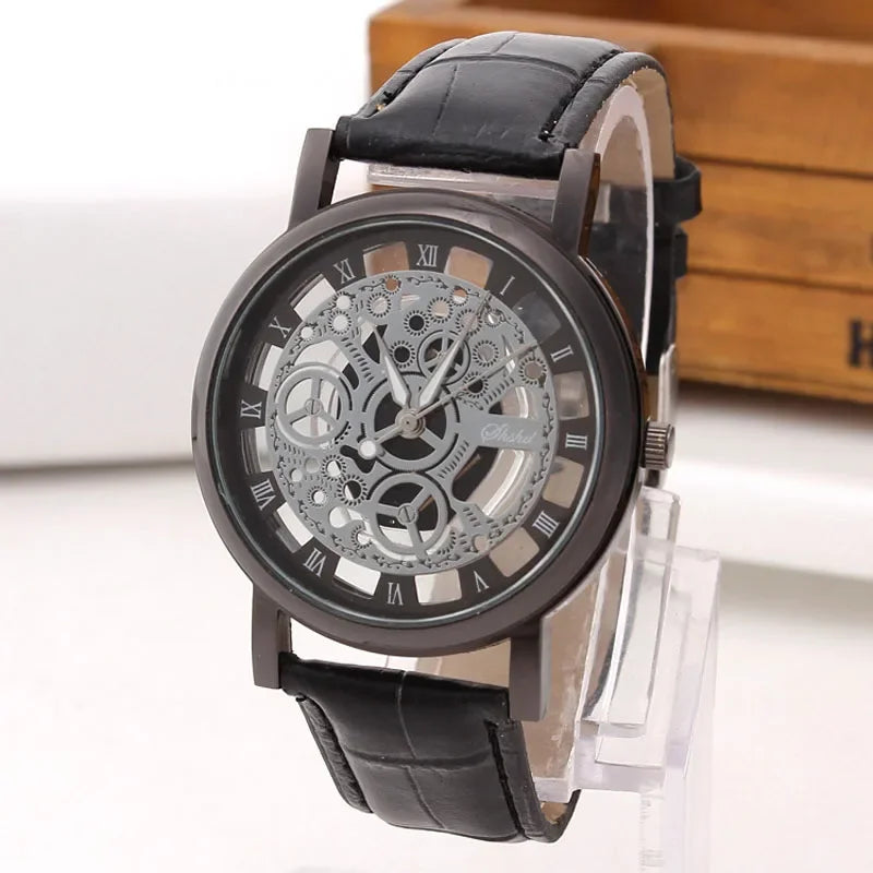 2020 Men Watch Fashion Hollow Watches Men Roma Dial Leather Band Quartz Wristwatches Cheap Price Dropshipping Relogio Masculino