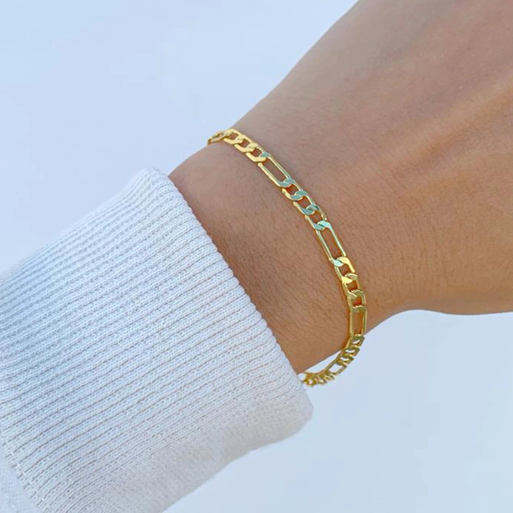 gold color Cuba chain charm bracelets for women Stainless steel link chain Lobster clasp snap button jewelry drop shipping