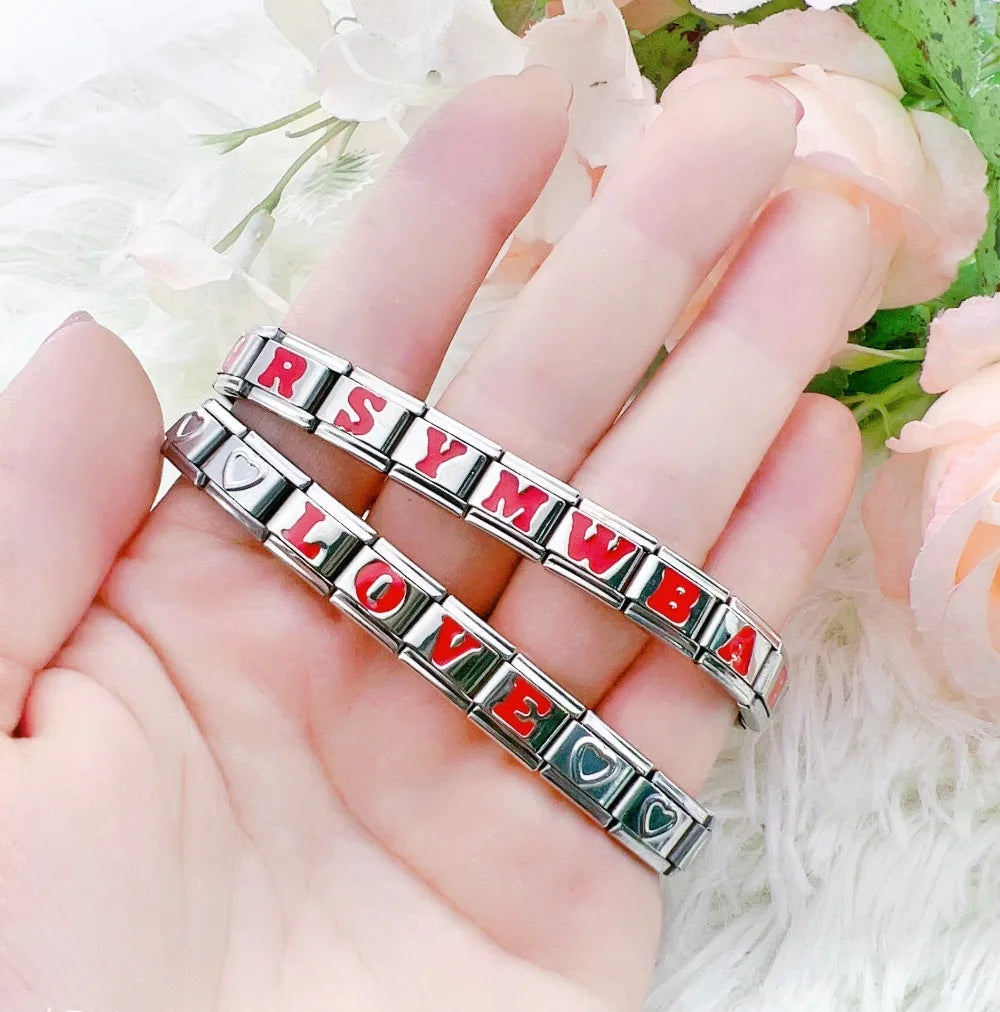 CONCEPT 2024 New woman Red Letter Italian Charm Links Fit 9mm Bracelet Stainless Steel Women Jewelry Making BT001-10