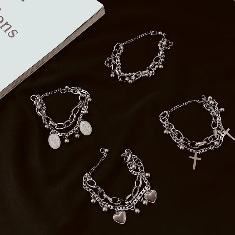 4pcs Vintage Small Daisy Flower Pendant Faux Pearl Bracelet Set for Women Bohemian Beaded Enamel Hand String Jewelry Gifts