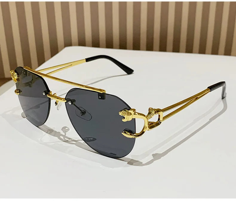 Frameless luxury brand pilot sunglasses high quality metal gradual change sunglasses cycling sunglasses