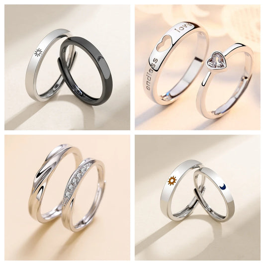 New Simple Couple Rings Silver Color Sun Moon Adjustable Open Ring For Women Men Wedding Fashion Jewelry Gifts