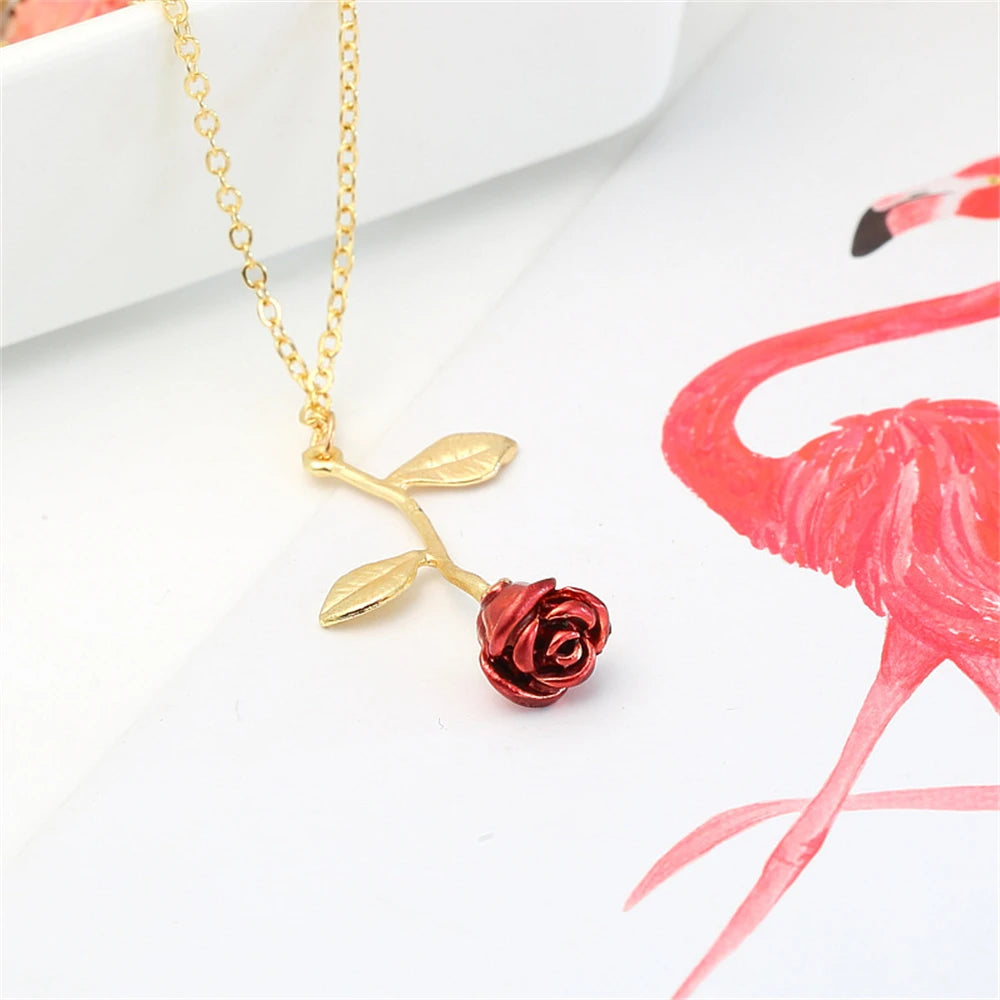 3D Rose Flower Necklace Custom Charm Necklace Ultimate Rose Flower Beauty and Beast Boho Jewelry Women's Valentine's Day Gift