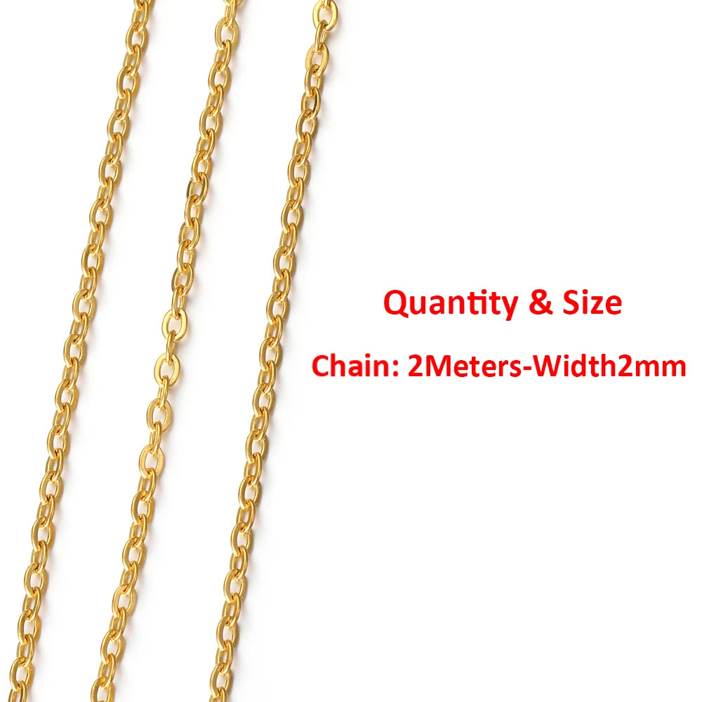 2Meters/1Meter Stainless Steel Chain High Quality Gold Color Chains for Bracelet Necklace Jewelry Making DIY Findings Wholesale