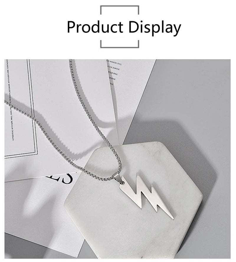 Fashion Stainless Steel Men's and Women's Lightning Necklace Hip Hop Party Motorcycle Accessories Pendant Necklace Jewelry