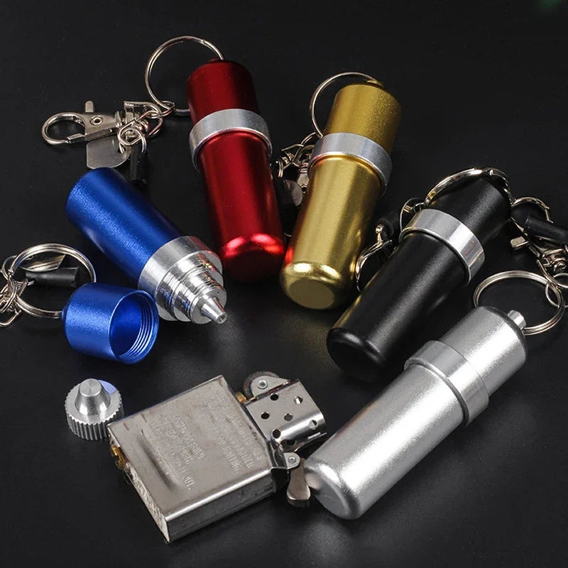 Portable Metal Fuel Canister with Key Chain, Suitable for Kerosene Oil or Other Fluids. Ideal for Travel and Smoking Accessories