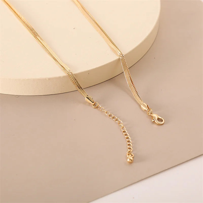 Fashion Multilayer Snake Chain Necklaces For Women Gold Color Herringbone Choker Clavicle Neck Chains 2023 Trendy Jewelry Gifts