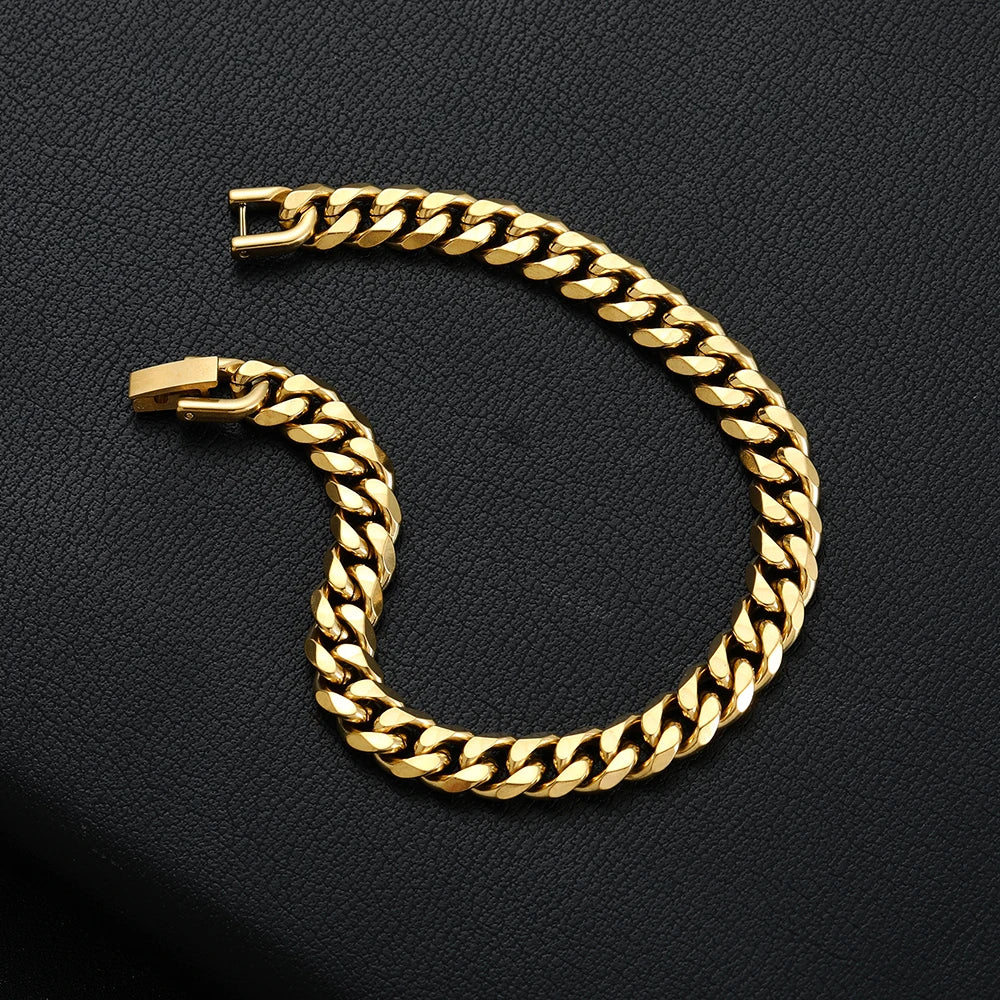 Width 8MM 316L Titanium Steel Golden Black Cuban Chain Bracelet Fashion Hip Hop Men's Jewelry Party Gift 18/20/22CM