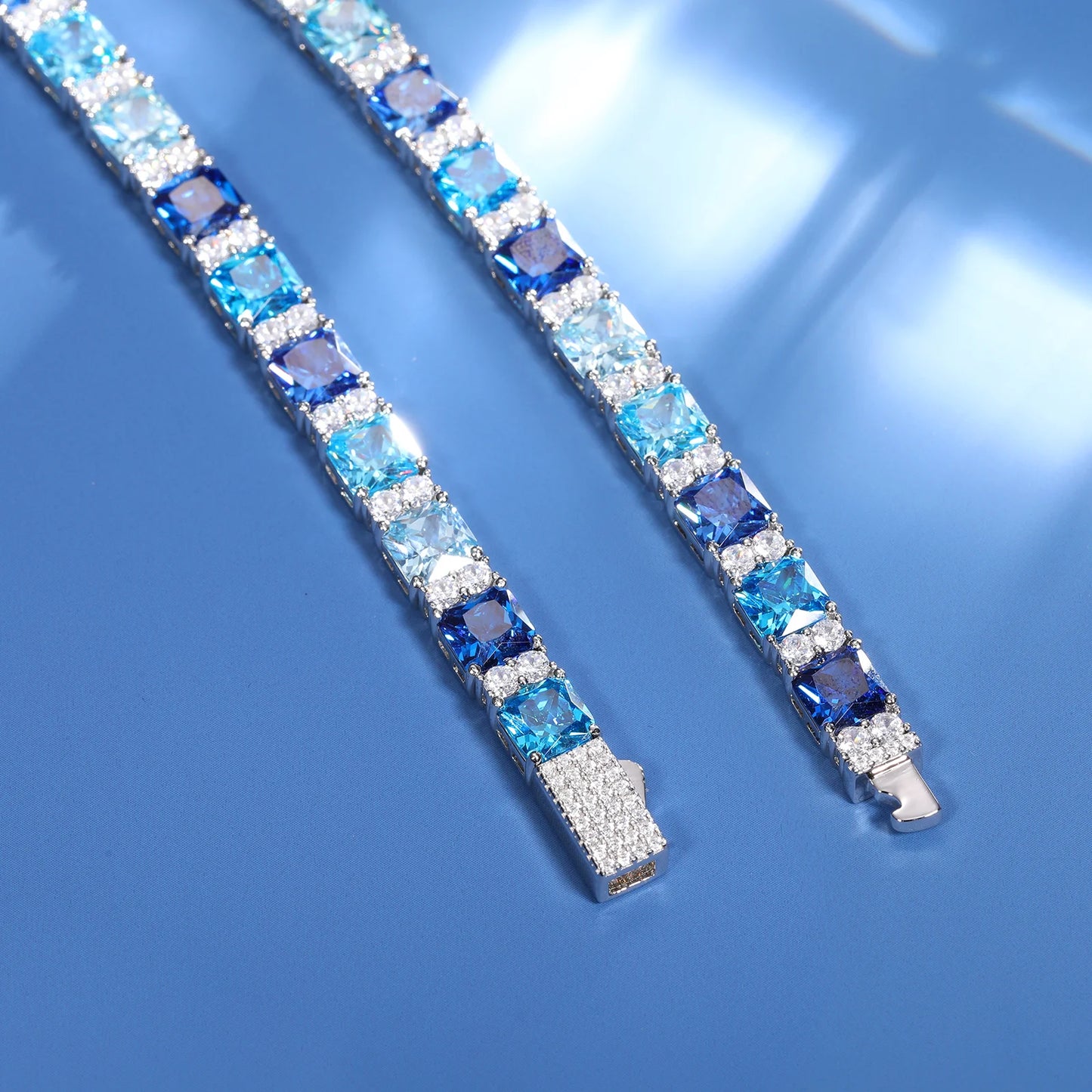 ICEOUTBOX Gradient Blue Square Baguette Tennis Bracelet For Women S925 Silver New Original Men Unisex Hip Hop Jewelry Party Gift