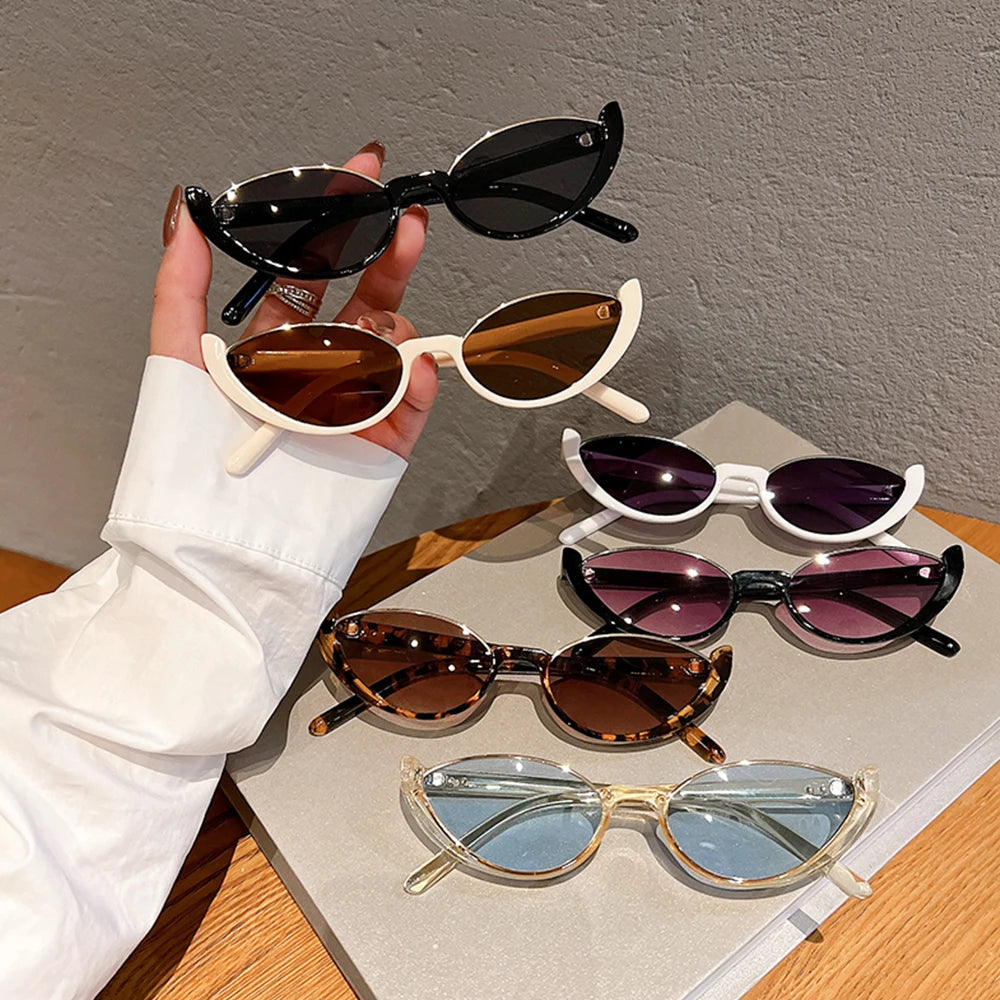 New Small Cat Eye Sunglasses Women Men Trendy Vintage Shades Eyewear Fashion Driving Cycling Sunglasses Half-frame Sun Glasses