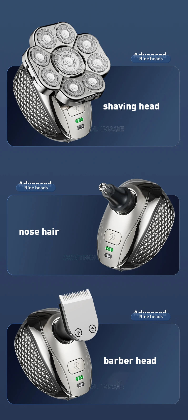 4D Head Shavers for Bald Men, Upgraded 9 Floating Heads 6-in-1 Rechargeable Waterproof Wet Dry Bald Head Shavers for Men