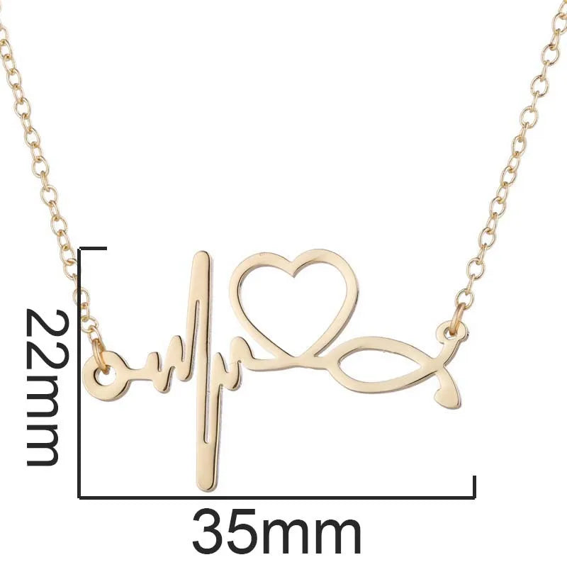 Stainless Steel Heartbeat Cardiogram Bracelets Stethoscope Women Clavicle Necklace Special Gifts for Nurse Jewelry for Doctor