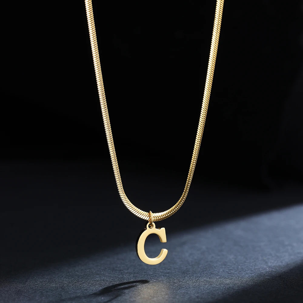 A-Z Alphabet Gold Plated Stainless Steel Pendant Necklace for Women Snake Chain Initial Letter Clavicle Necklaces Collar Jewelry