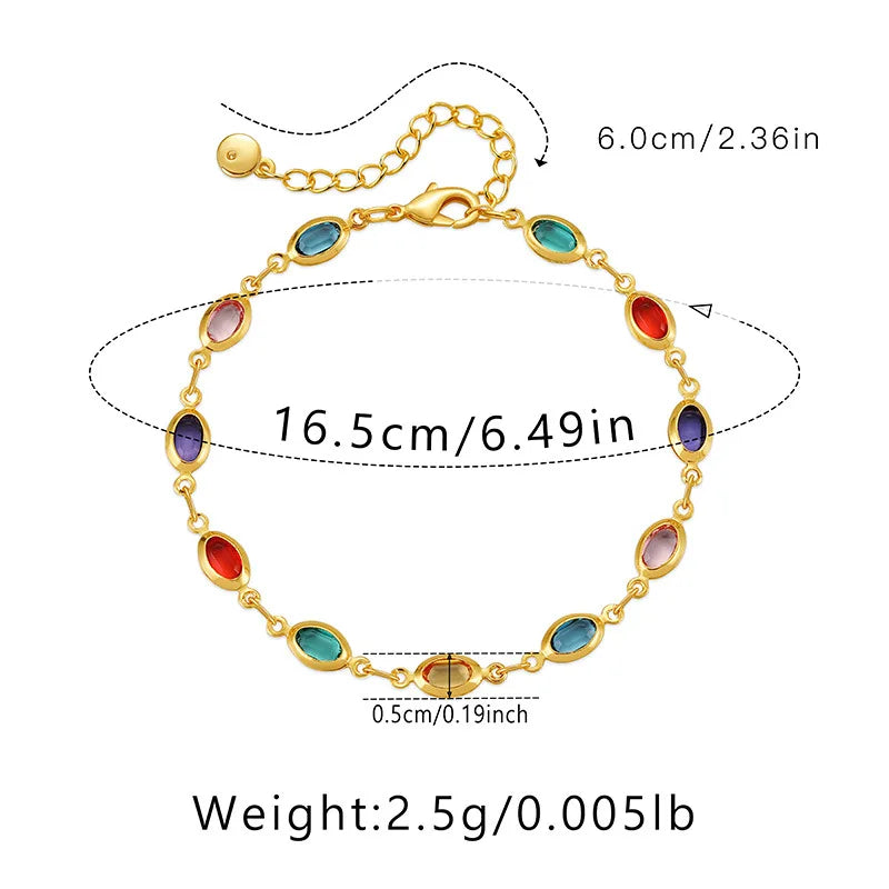 Exotic Colorful Acrylic Oval Beads Bracelet for Women 18K Gold Plated Chain Tourist Seaside Commemorative Bracelet Party Jewelry