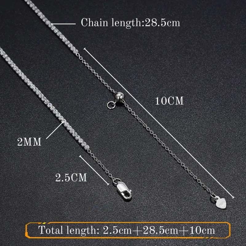 TBCYD 2MM D Color Moissanite Tennis Necklace Choker For Women S925 Silver Diamond Adjustable Neckband Chain Fine Jewelry Gifts