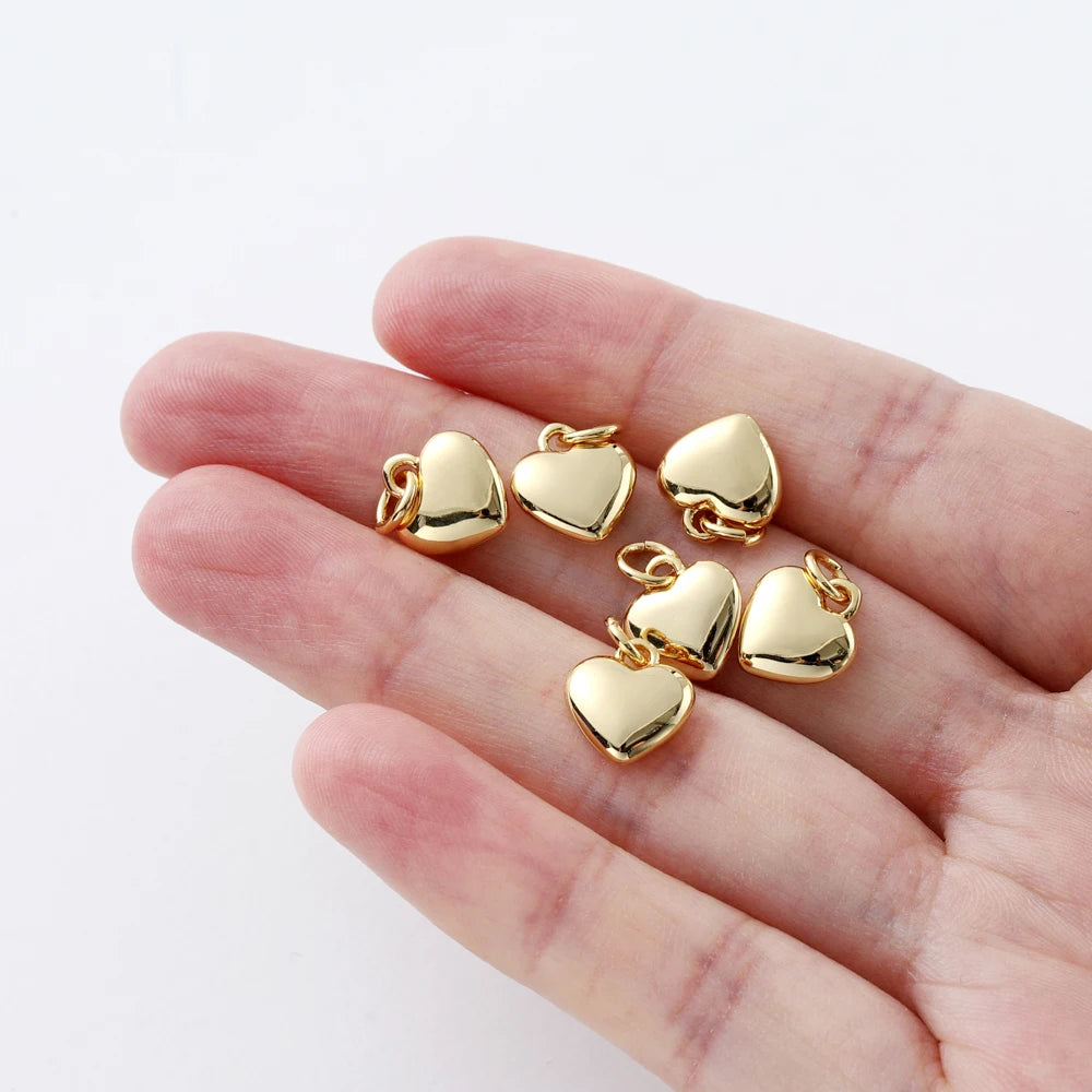 4Pcs 14K/18K Gold Color Plated Brass Heart Pendants 10mm Love Shape Charms Pendan for DIY Necklace Jewelry Making Supplies