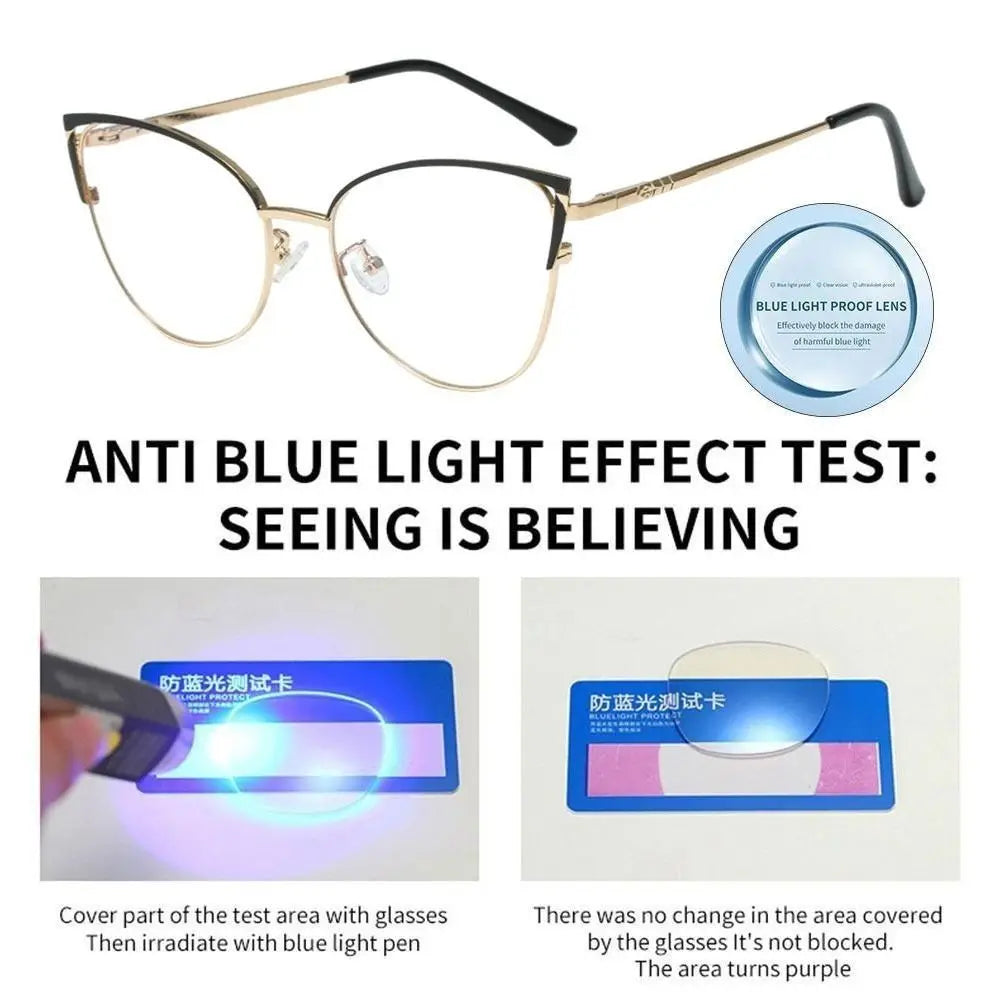 Blue Metal Light Blocking Women Designers Eyeglasses Optical Spectacle Computer Eye Protection Glass Fashion Eyewear