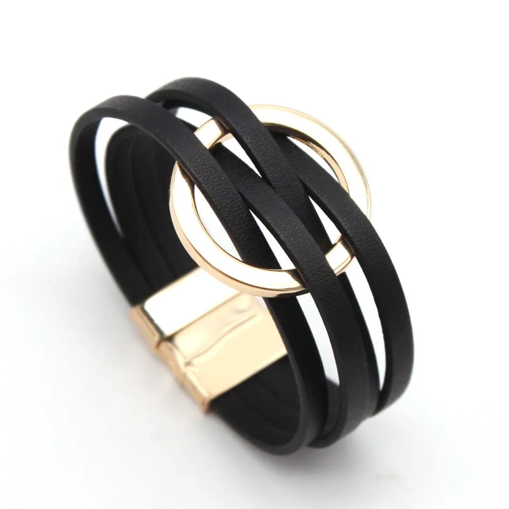 Leather Bracelets For Women 2024 Fashion Bracelets & Bangles Elegant Multilayer Wide Wrap Bracelet Female Jewelry Gift