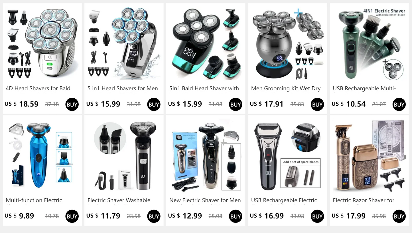 4D Head Shavers for Bald Men, Upgraded 9 Floating Heads 6-in-1 Rechargeable Waterproof Wet Dry Bald Head Shavers for Men