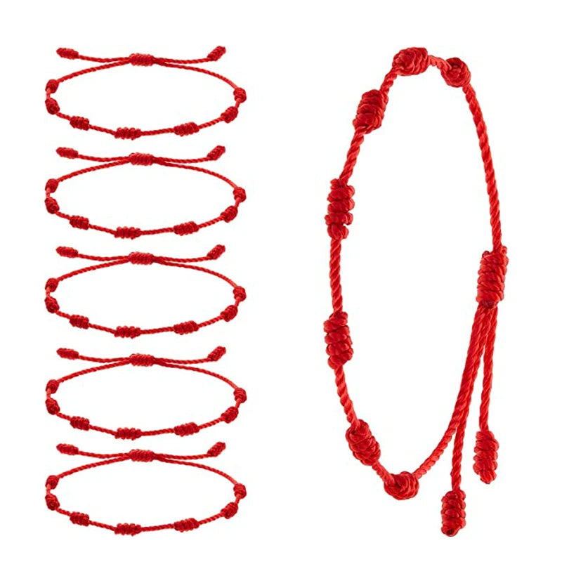 6PCS 7 Knot Red String Bracelet For Couple Rope Braided Bracelets Protection Good Luck Amulet for Success Handmade Jewelry Gift