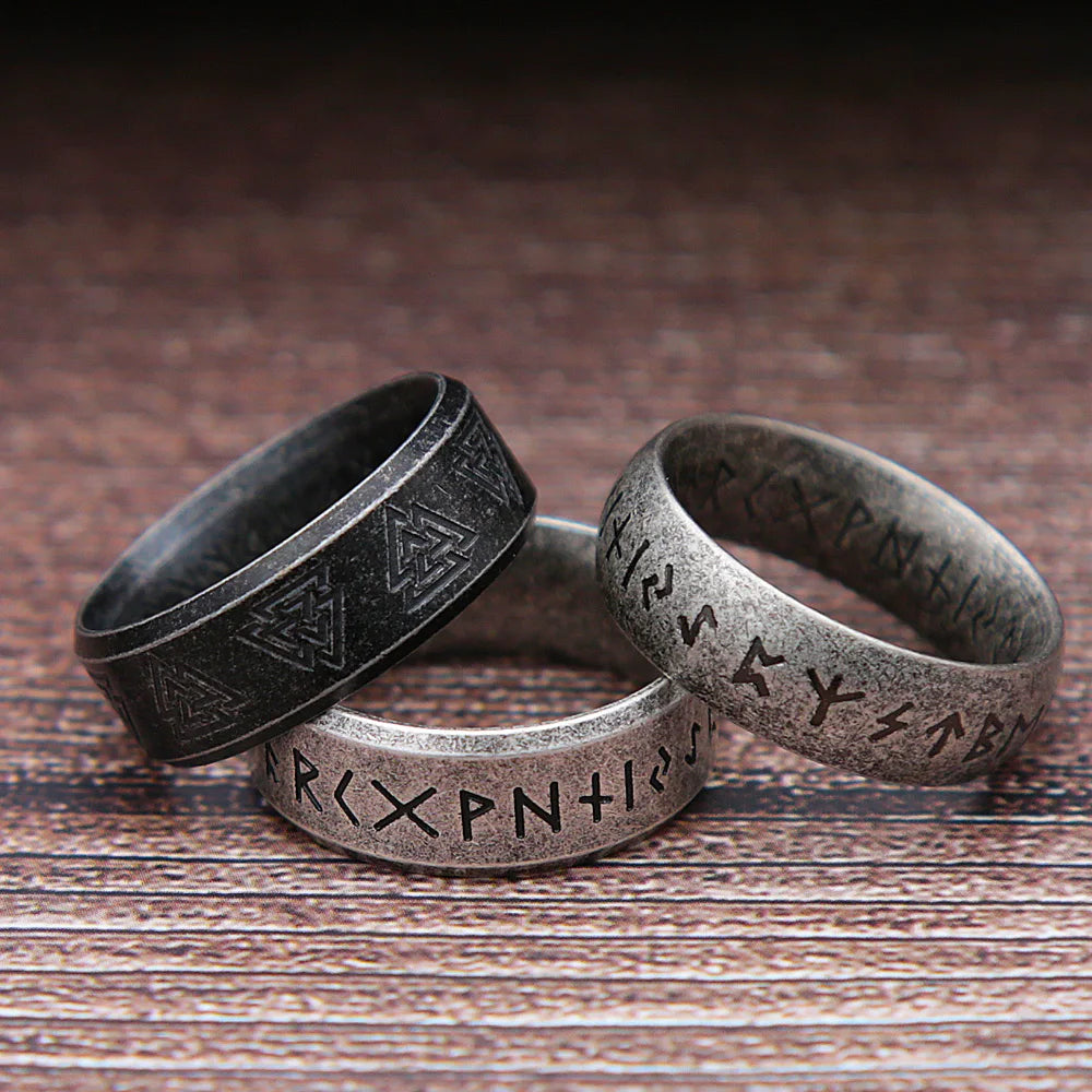 Fashion Retro Viking Rune Ring for Men Women 316L Stainless Steel Odin Letter Rings Couple Simple Amulet Jewelry Gifts Wholesale