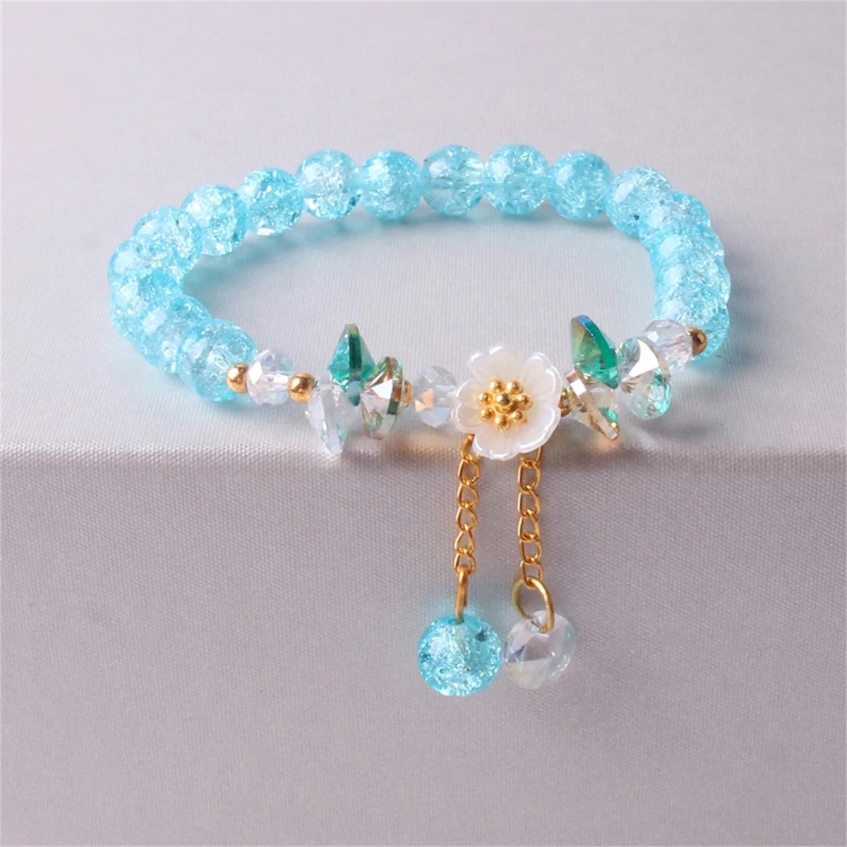 Elegant Fashion Flower Crystal Beaded Bracelets For Women Charm Shell Daisy Floral Beads Tassel Elastic Bracelet Jewelry Gifts