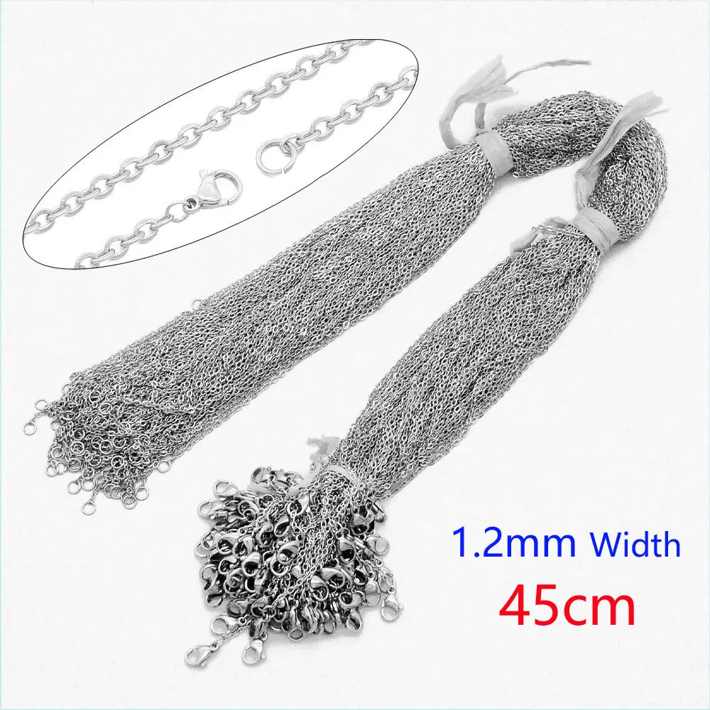 100pcs/Lot Bulk Wholesale 304 Stainless Steel Cable Link Rolo Chain Necklace Gold Color 45-50cm for DIY Jewelry Making Women