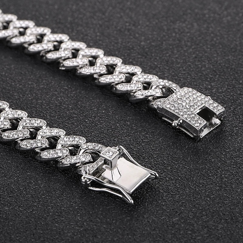 14mm Crystal Miami Iced Out Cuban Link Chain Bracelet For Men&Women Full Rhinestones Charms Hip Hop Jewelry Chain wholesale Gift