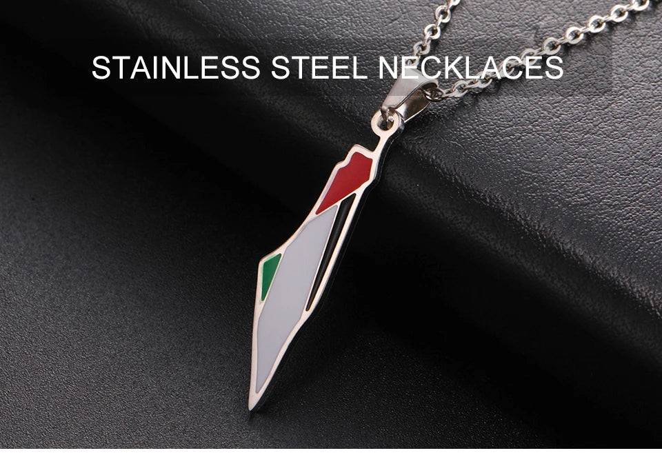 My Shape Palestine Map Flag Pendant Necklace for Women Men Stainless Steel Map Geography Necklace Choker Chain Jewelry Wholesale