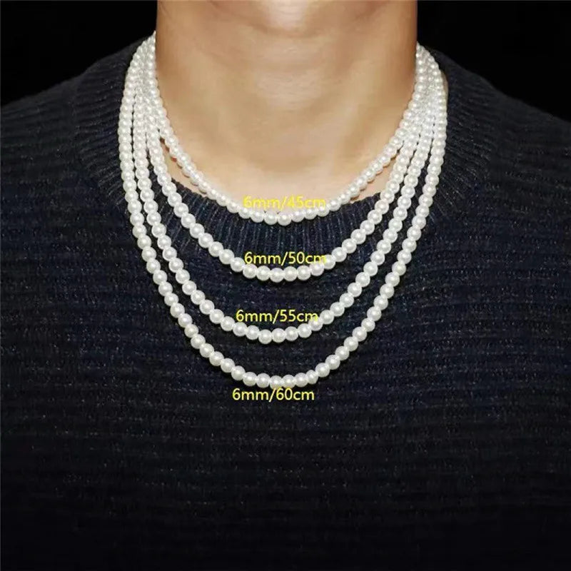 New Trendy Imitation Pearl Necklace Men Temperament Simple Handmade Strand Bead Necklace For Women Jewelry Gift Wholesale Jewelr