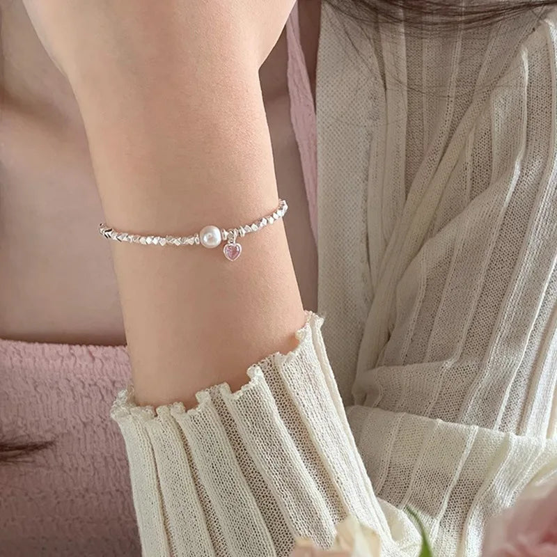 VENTFILLE 925 Sterling Silver Pearls Bamboo Knots Bracelet for Women Girl Simple Korean Jewelry Birthday Gift Dropshipping