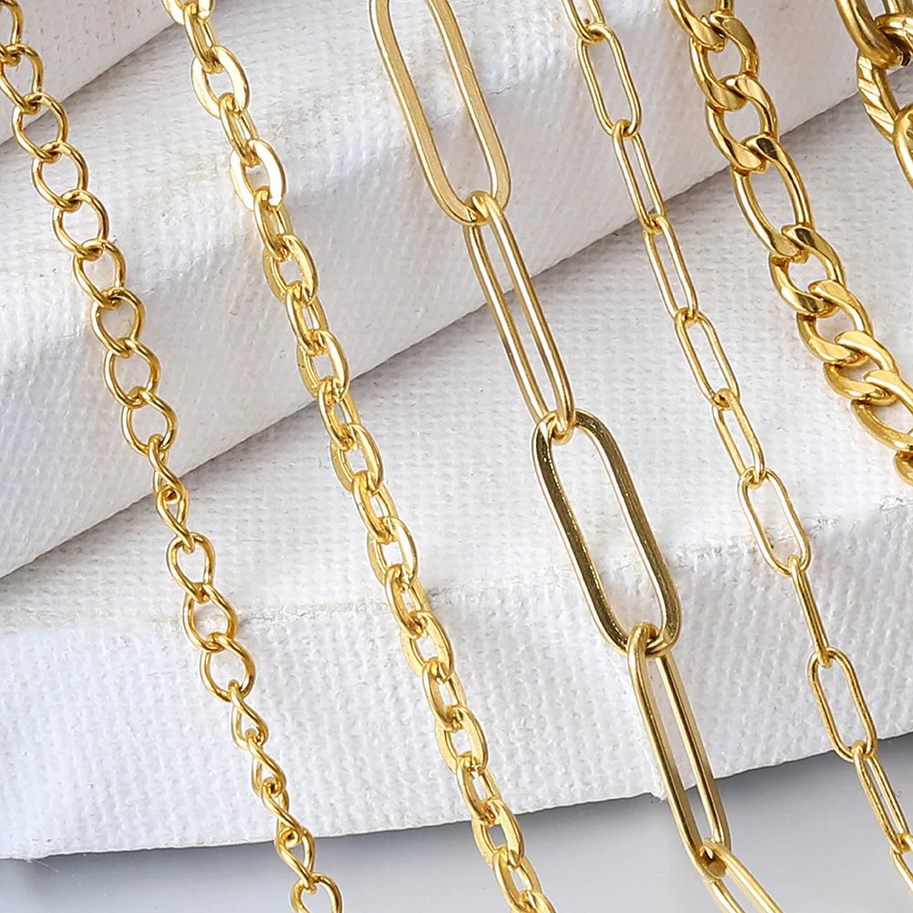 2Meters/1Meter Stainless Steel Chain High Quality Gold Color Chains for Bracelet Necklace Jewelry Making DIY Findings Wholesale