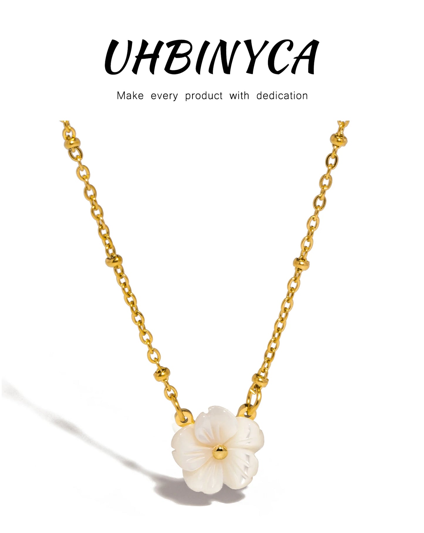 UHBINYCA Elegant Flower Shell Necklace for Women, Stainless Steel Chain Colorfast Jewelry