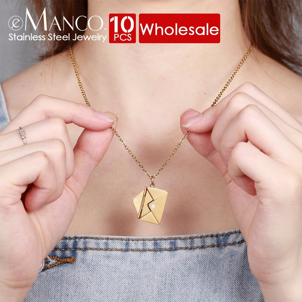 eManco 10PCS Love Letter Envelope Pendant Necklace Stainless Steel Jewelry Confession Love You for Valentine Day Mother Day Gift