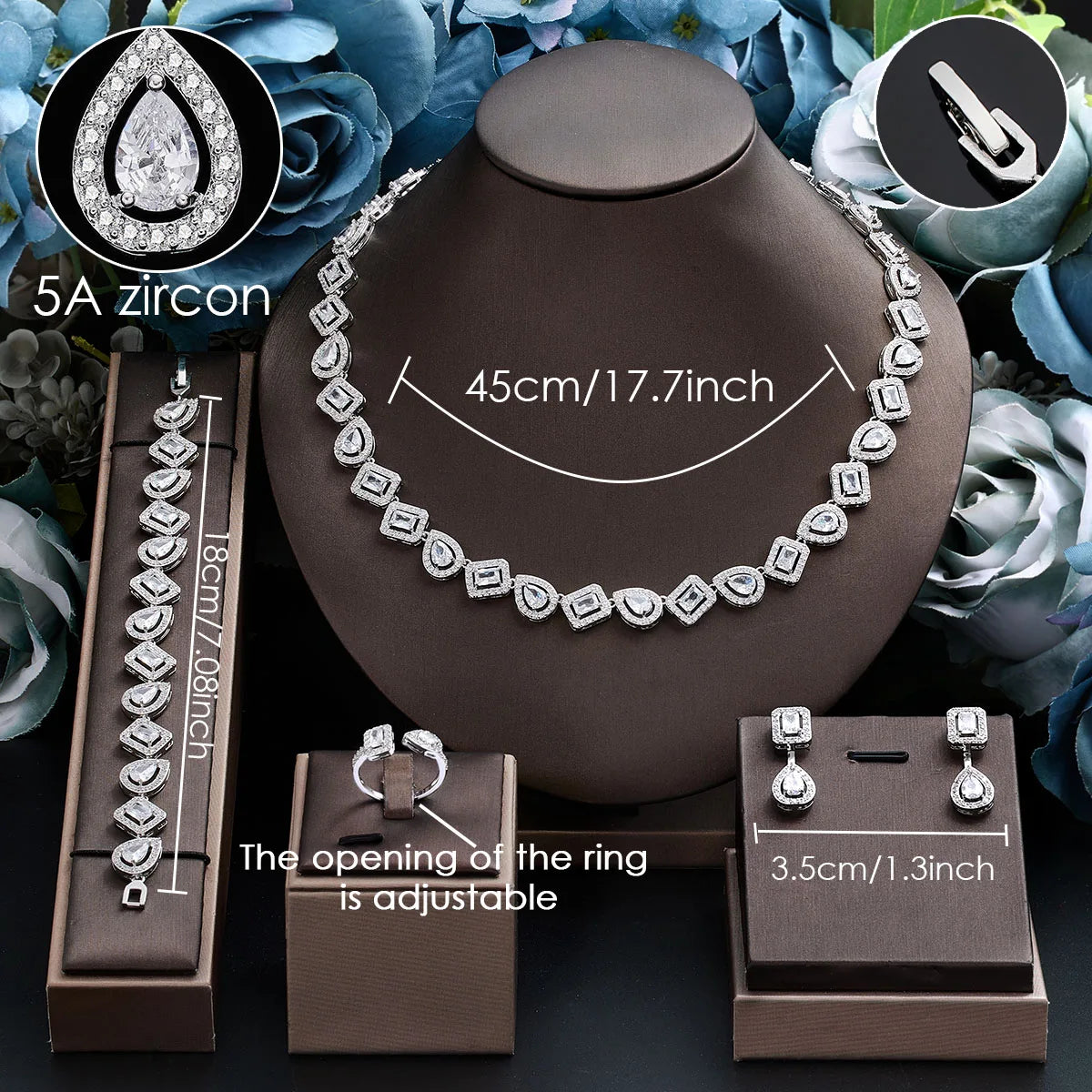 2024 New 4-piece Jewelry Set with Cubic Zirconia, Suitable for Women's Wedding Party Wedding Accessories Dubai, Saudi Arabia