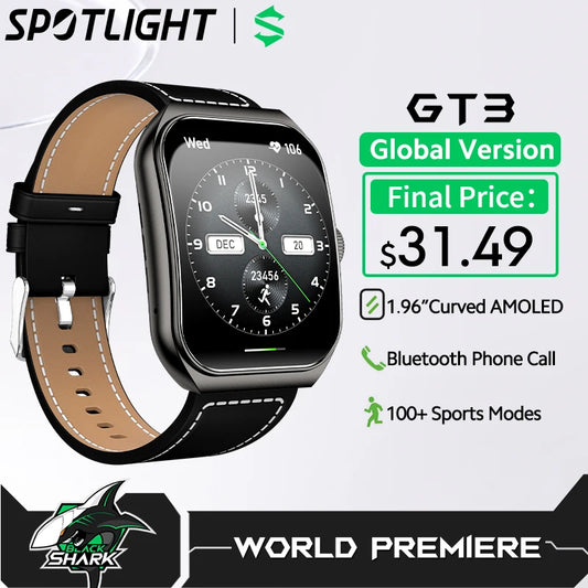 [World Premiere]Global Version BLACKSHARK GT3 Smart Watch 1.96'' Curved Amoled Display Support Bluetooth Call 100+ Sport Modes